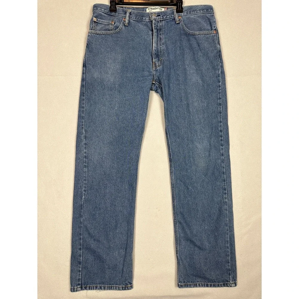 Levis 505 Jeans Mens 38X32 Blue Straight Fit 5 Pocket Red Tab Casual Denim Pants